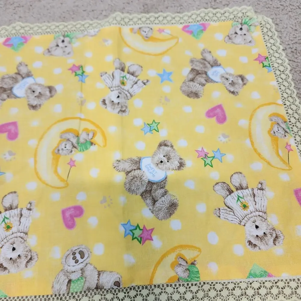 Boyds Bear Pillow Shams 16x12 Star Moon Yellow Lace Trim Cotton Handmade Nursery